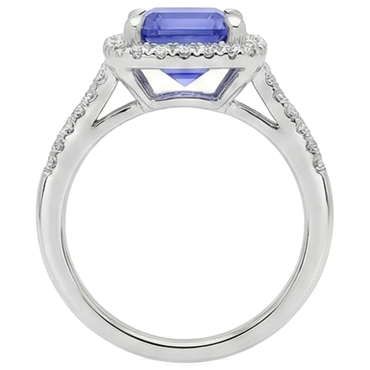 Bague Tanzanite Bleue 6.85 Ct Avec Diamants Or Blanc 14K