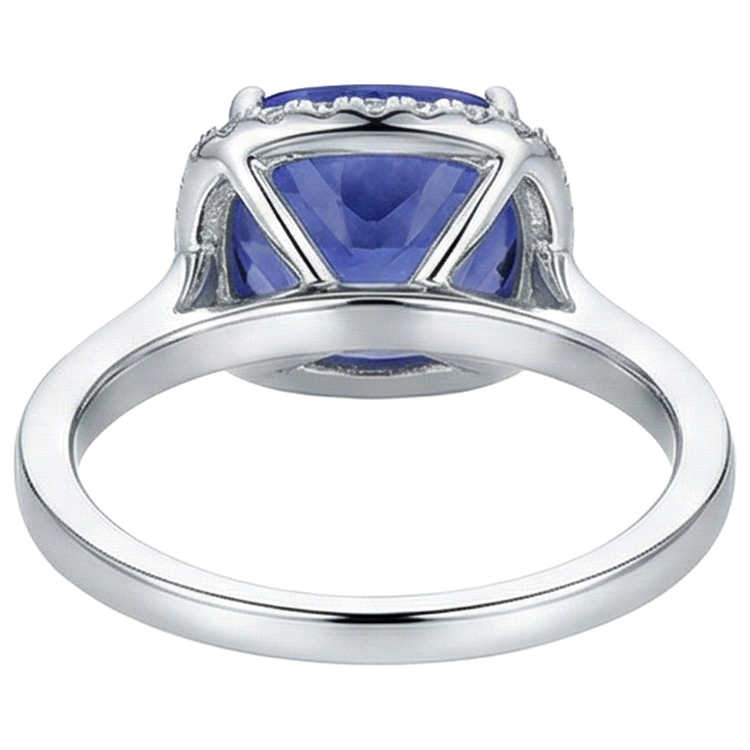 Bague Tanzanite Coussin 15.25 Ct Avec Diamants Or 14K
