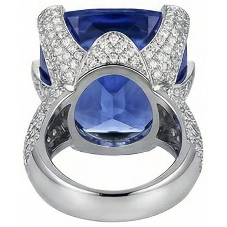 Bague Tanzanite Coussin & Diamants Naturels Extraits des Mines ( et non cultivés en laboratoire ) Ronds Or 8.50 Carat Neuf