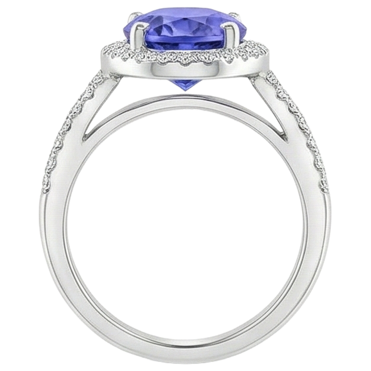 Bague Tanzanite Halo 6 Ct Avec Diamants Or Blanc 14K