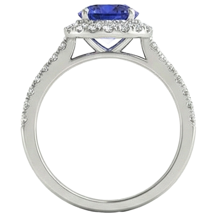 Bague Tanzanite Ronde Taille Brillante 6.75 Ct Et Diamants Or Blanc