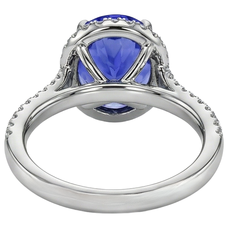 Bague Tanzanite de 6.85 ct avec halo de diamants en or blanc 14K