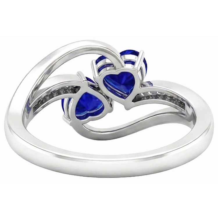 Bague Toi et Moi 2 Pierres Coeur Saphir Bleu Diamant Rond 3.50 Carats