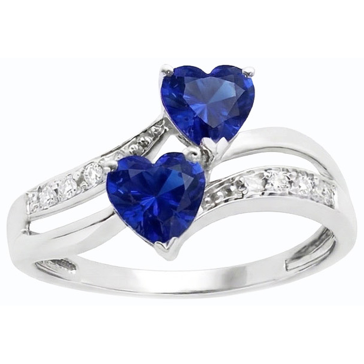 Bague Toi et Moi Coeur Gemme Ceylan Saphir Diamant 3.50 Carats