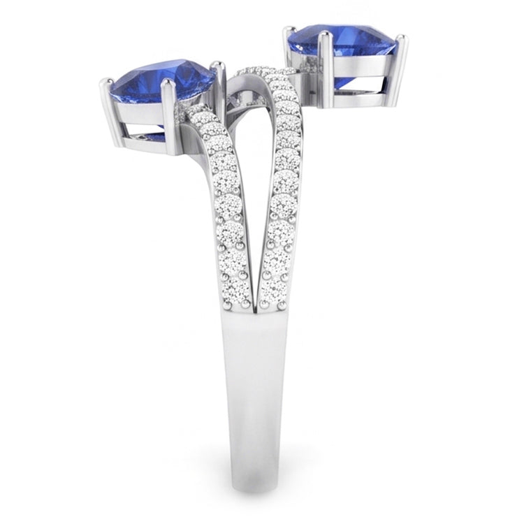 Bague Toi et Moi Diamant Coeur Bleu Saphir Tige Torsadée 3.50 Carats