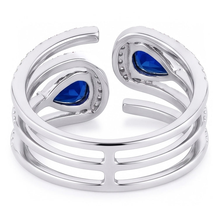 Bague Toi et Moi Or Femme Diamant Saphir Bleu Poire 3.50 Carats