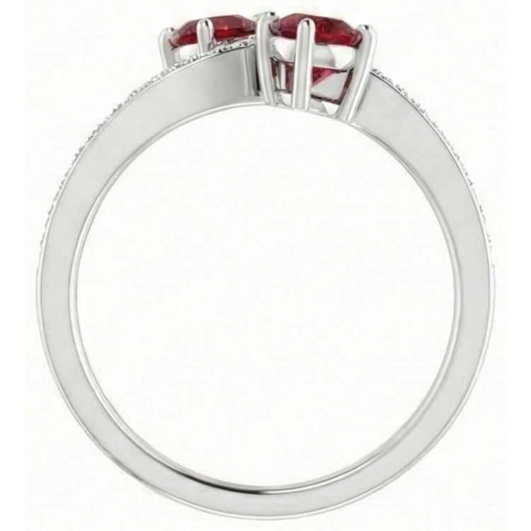 Bague Toi et Moi Rubis Rond & Diamant Naturels Extraits des Mines ( et non cultivés en laboratoire ) 2.60 Carats Or Blanc 14K
