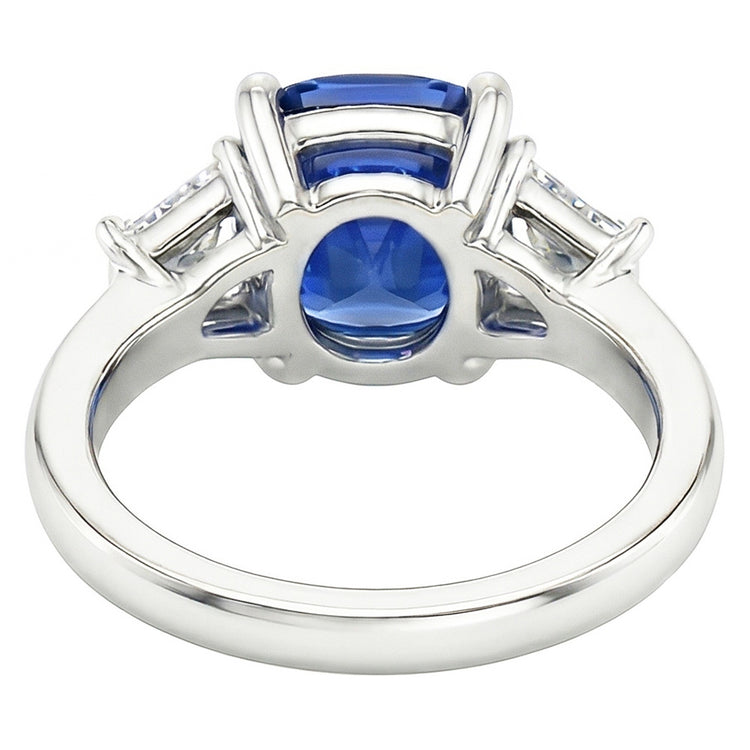 Bague Trapèze Diamant & Coussin Bleu Saphir 3 Pierres 2.50 Carats