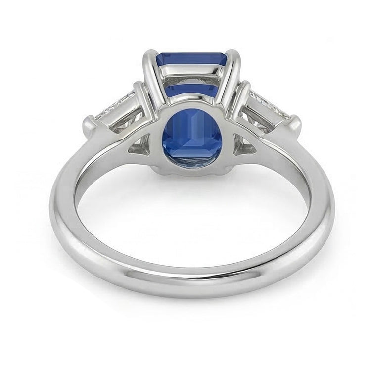 Bague Trillion Diamant Trois Pierres Emeraude Ceylan Saphir 2.50 Carats