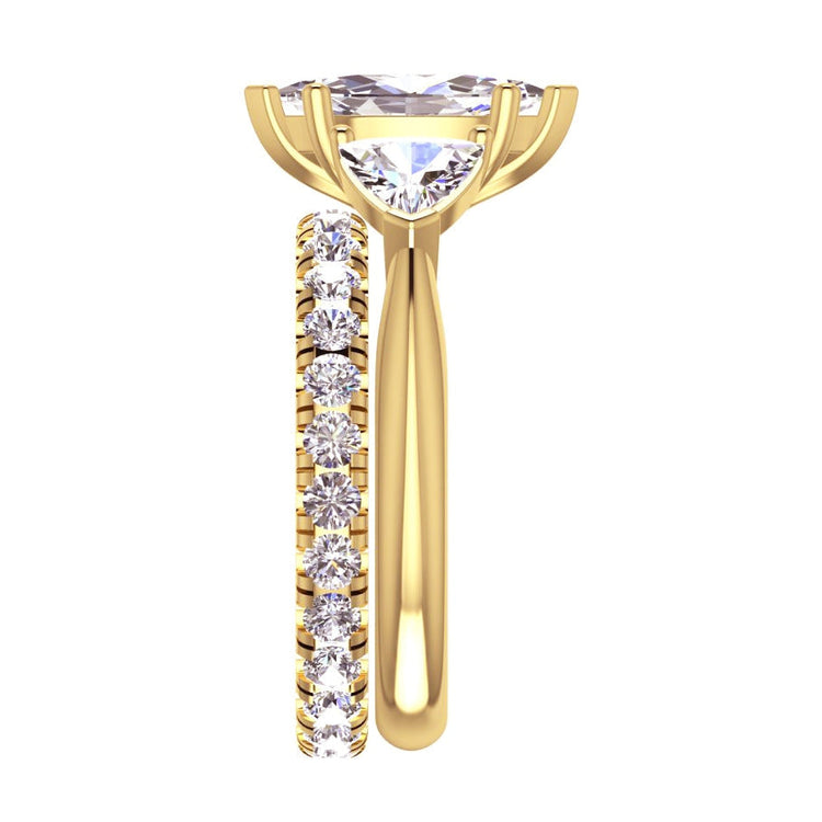 Bague Trillion Naturel Diamant Marquise 3 Pierres & Bande Assortie 3 Carats