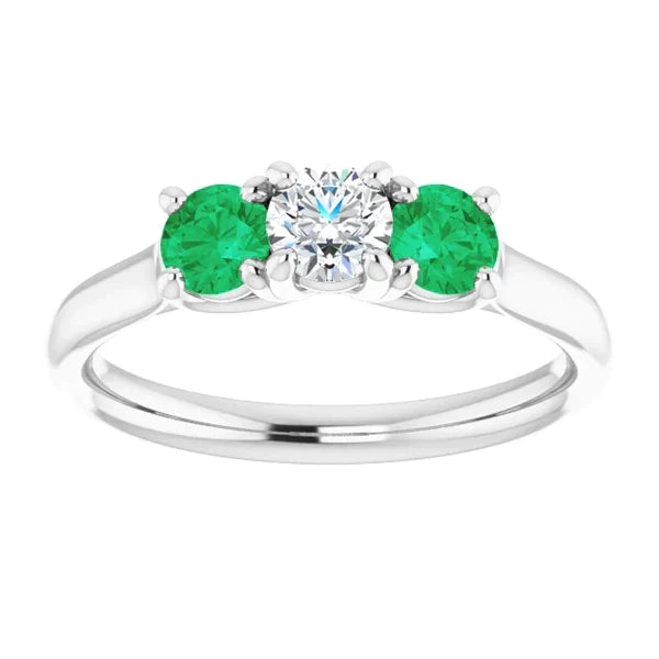 Bague Trois Pierres Diamant Emeraude 2.40 Carats Or Blanc 14K