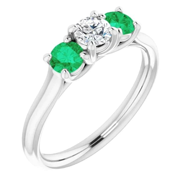 Bague Trois Pierres Diamant Emeraude 2.40 Carats Or Blanc 14K