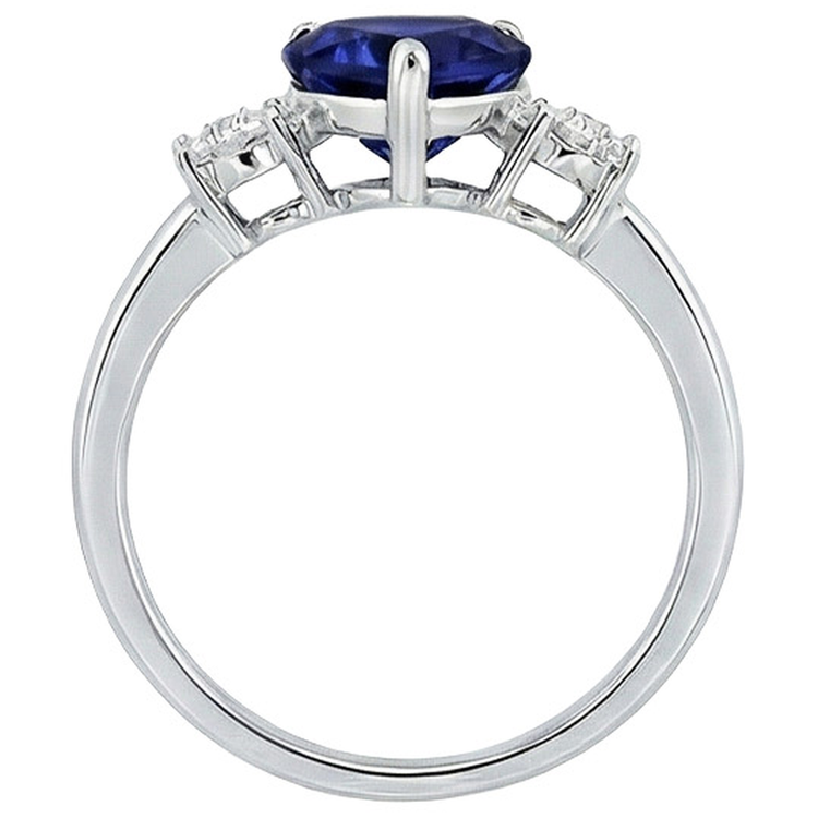 Bague Trois Pierres Forme Coeur Saphir Bleu Rond & Diamants Naturels Extraits des Mines ( et non cultivés en laboratoire ) 8 Carats