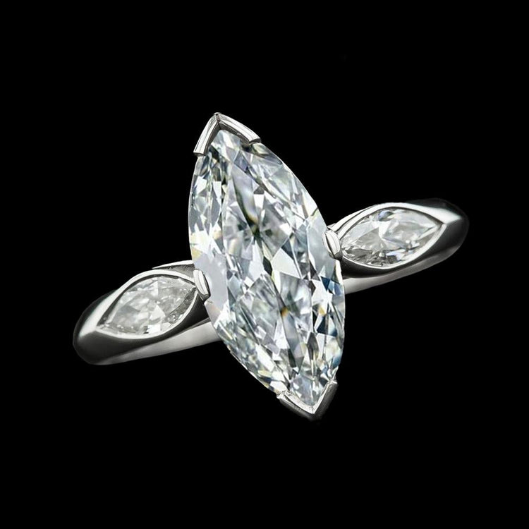 Bague Trois Pierres Marquise Vieux Mineur Véritable Diamants Bijoux Or 6 Carats