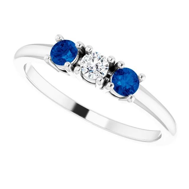Bague Trois Pierres Naturel Diamant 0.60 Carats Ceylan Bleu Saphir Bijoux Nouveau