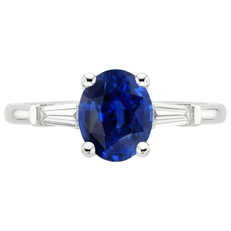 Bague Trois Pierres Ovale Ceylan Saphir & Diamants Baguette 3 Carats
