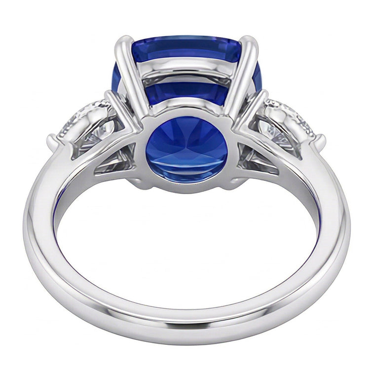 Bague Trois Pierres Poire Diamant & Coussin Bleu Saphir 3.50 Carats