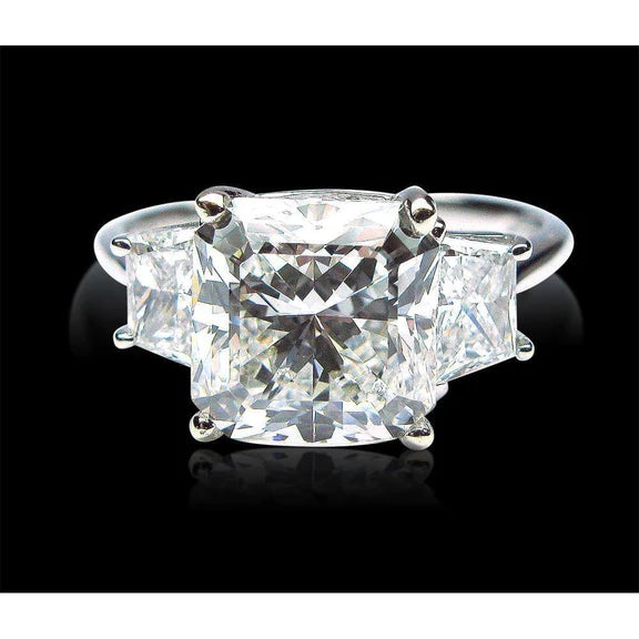 Bague Trois Pierres Réel Diamant Radiant Et Trapèze 7 Carats
