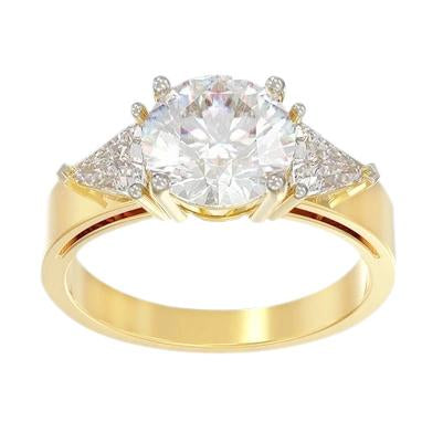 Bague Trois Pierres Réel Diamant Rond Et Trilliant De 3.50 Ct En Or Jaune 14K