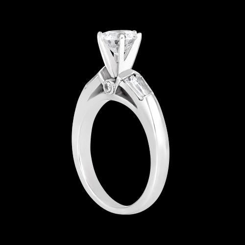 Bague Trois Pierres Rondes Et Réel Diamants Baguettes 1.25 Carat Or Blanc Nouveau