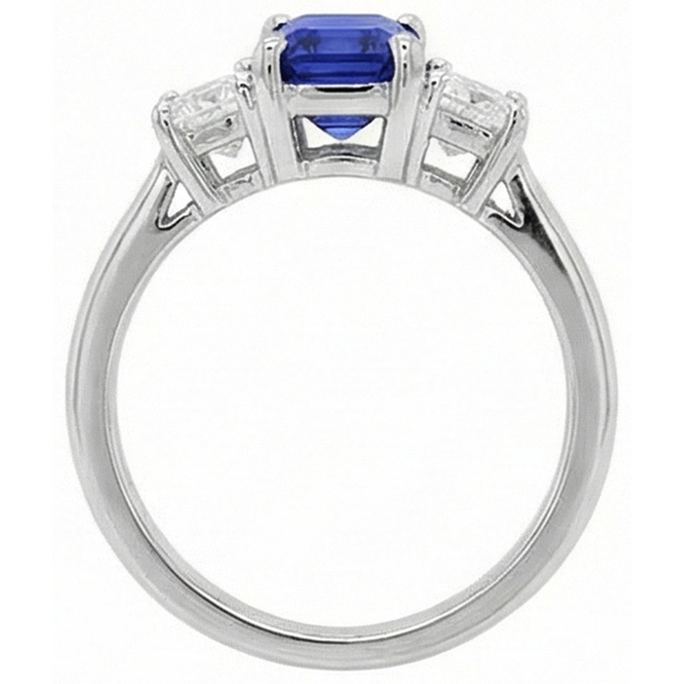 Bague Trois Pierres Saphir Bleu Émeraude & Diamants