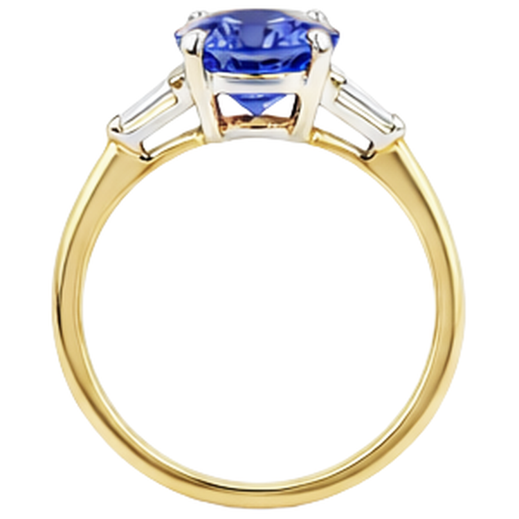 Bague Trois Pierres Tanzanite Et Baguette De 2.55 Carats 14K