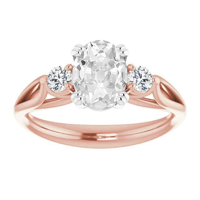 Bague Véritable Diamant 3 Pierres Rondes Et Ovales Vieux Mineur Tige Fendue 5.75 Carats