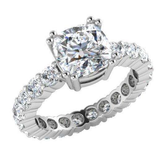 Bague Véritable Diamant 5 Carats Taille Coussin Or Blanc 14K