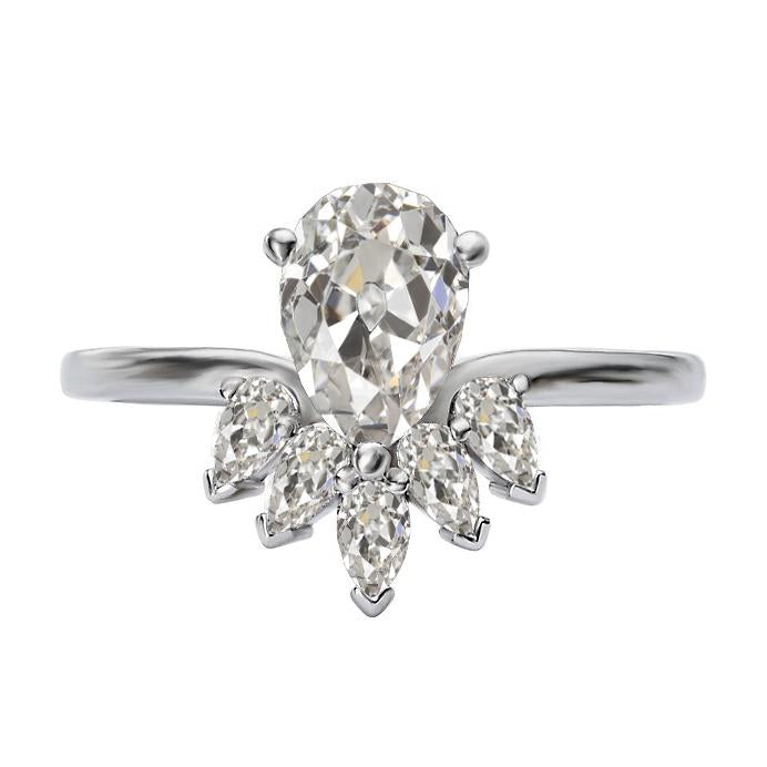 Bague Véritable Diamant 7 Carats Marquise & Poire Vieux mineur Style Couronne Or