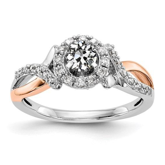 Bague Véritable Diamant Bicolore Halo Ronde Vieux Mineur Tige Fendue 2.50 Carats