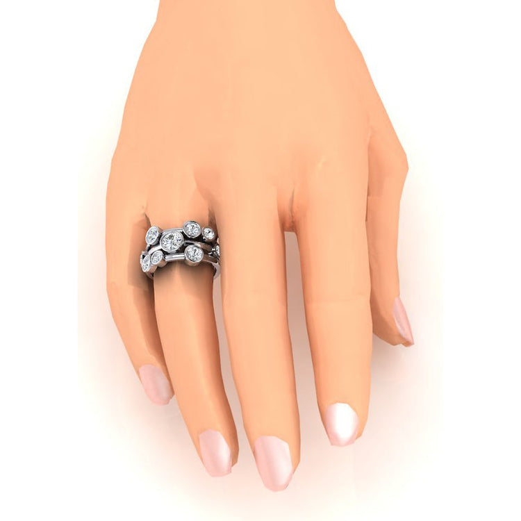 Bague Véritable Diamant Bulle Ronde 2.10 Carats 6mm Large Serti Lunette