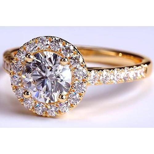 Bague Véritable Diamant Halo 3.50 Carats Or Jaune 14K