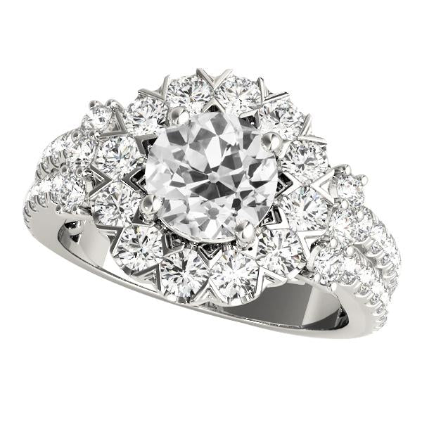 Bague Véritable Diamant Rond Halo Vieux Mineur Style Fleur 5.50 Carats Or Blanc