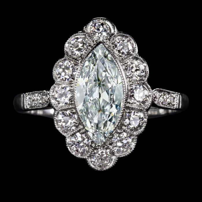 Bague Véritable Diamant Rond & Marquise Vieux mineur Style Fleur 7.50 Carats