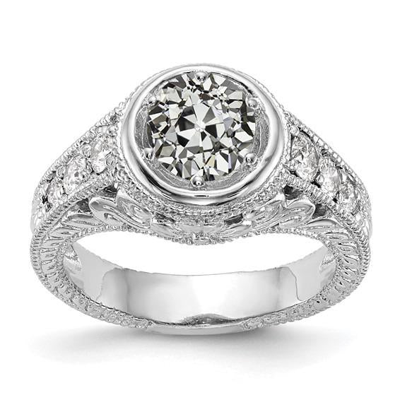 Bague Véritable Diamant Rond Vieux Miner Millgrain Style Antique Or 2.75 Carats