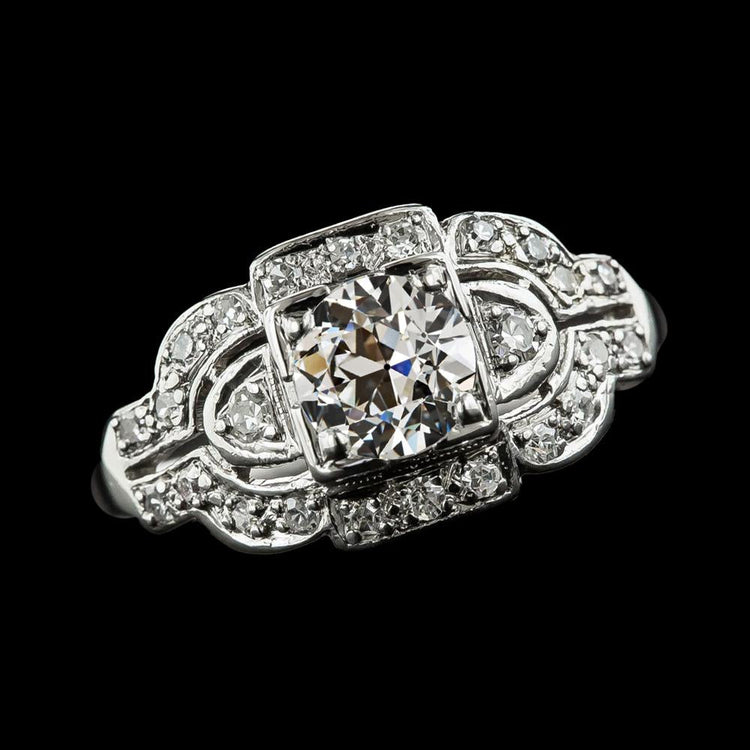 Bague Véritable Diamant Rond Vieux Mineur Style Trois Pierres 3.75 Carats Millgrain