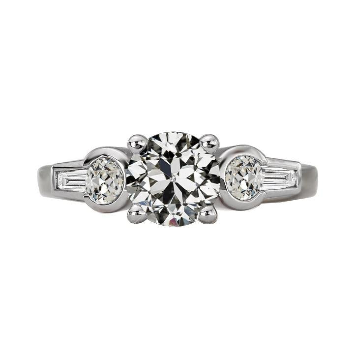 Bague Véritable Diamant Rond Vieux mineur Griffe Demi Lunette Sertie 5 Carats