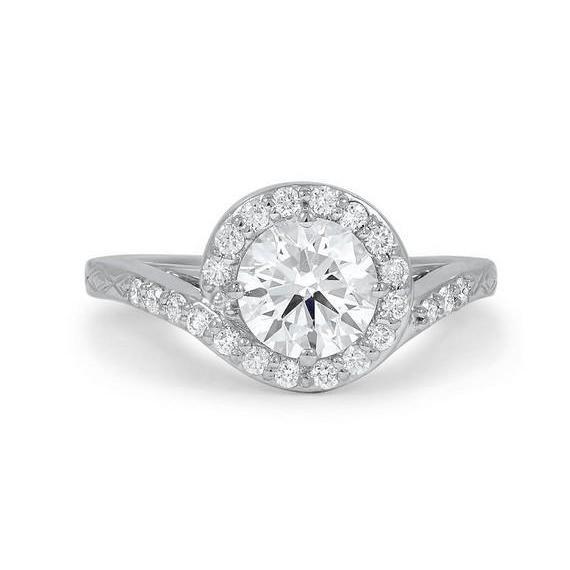 Bague Véritable Diamant Ronde 3.10 Ct Halo Or Blanc 14K