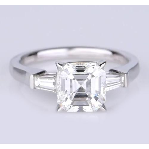 Bague Véritable Diamant Taille Asscher Et Baguettes Trois Pierres 2.50 Carats Neuf