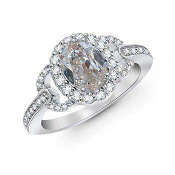 Bague Véritable Diamant Vieux Mineur Halo Ovale Or Blanc 2 Carats Bijoux Femme