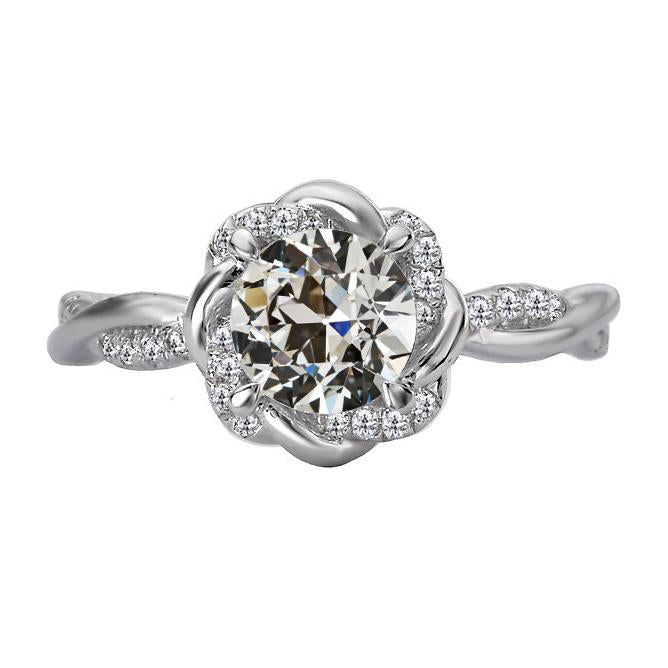 Bague Véritable Diamant Vieux mineur Tige Torsadée Or 4 Carats