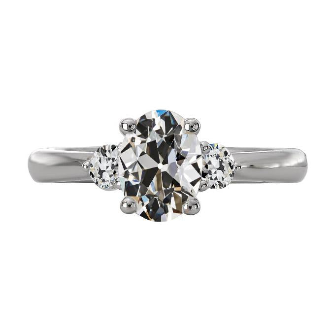 Bague Véritable diamant 3 pierres rondes et ovales Vieux mineur 5.50 Carats Bijoux