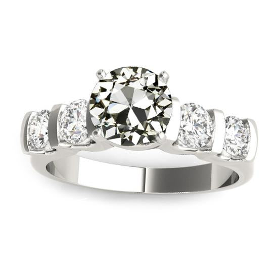 Bague Véritable diamant rond ancien mineur 5 carats serti de barre à griffes