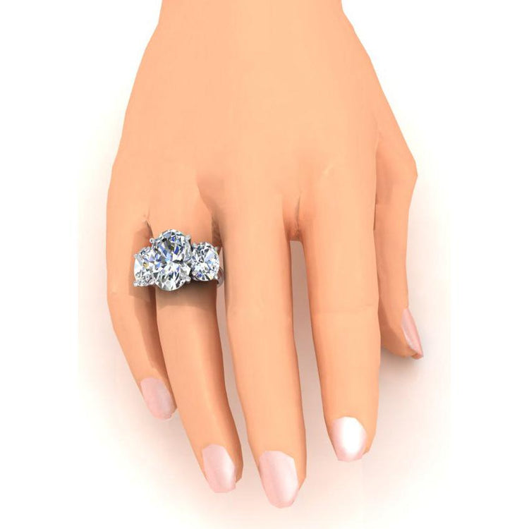 Bague à Trois Pierre Gros Diamant Ovale Véritable