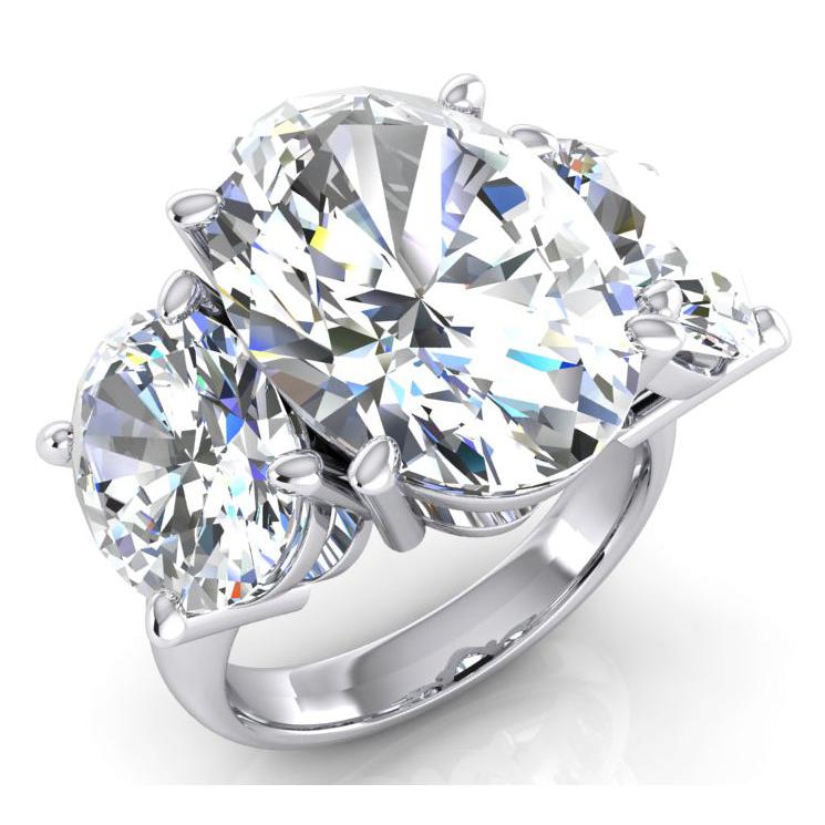 Bague à Trois Pierre Gros Diamant Ovale Véritable