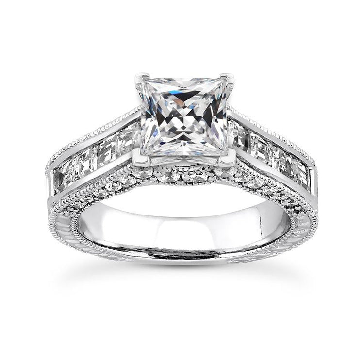 Bague à Véritable Diamants Taille Carrée Vieux Mineur Channel Set Millgrain 5 Carats
