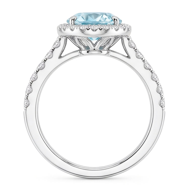 Bague aigue-marine ovale de 11.70 ct et diamants ronds en or blanc 14K