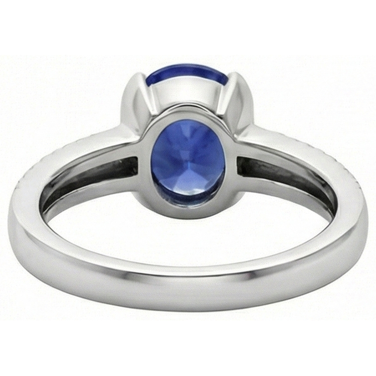 Bague anniversaire 3.75 carats avec diamant rond ovale en saphir bleu de Ceylan