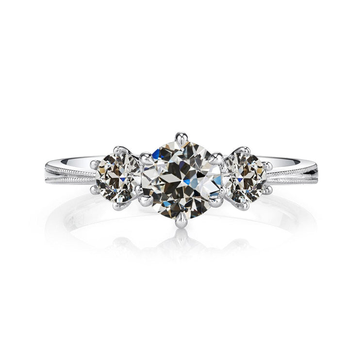 Bague anniversaire 3 pierres Véritable diamant taille ancienne 3.50 carats tige conique