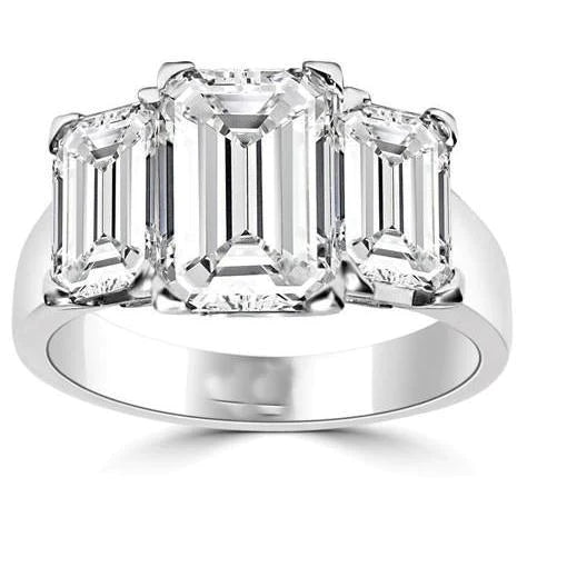 Bague anniversaire 3 pierres taille émeraude 4 carats Naturel diamants or blanc 14K